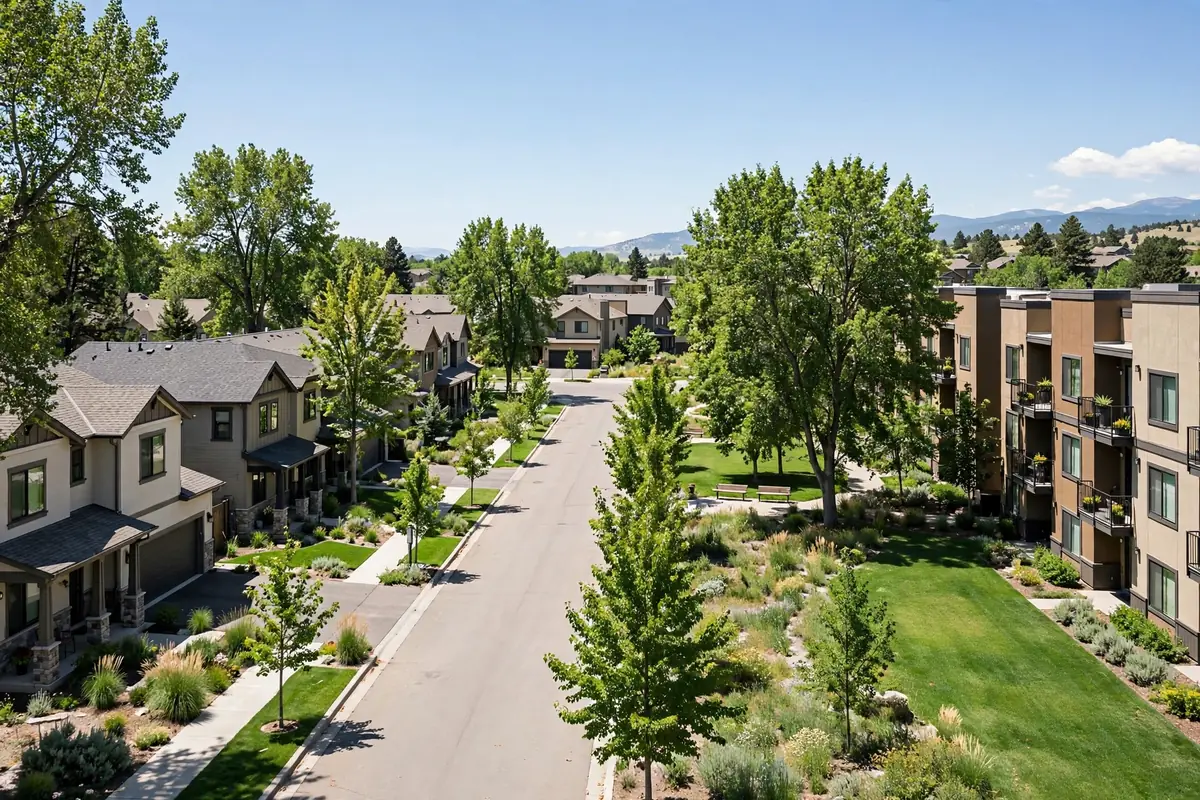 Single-family homes and low-rise condos in an established Broomfield community