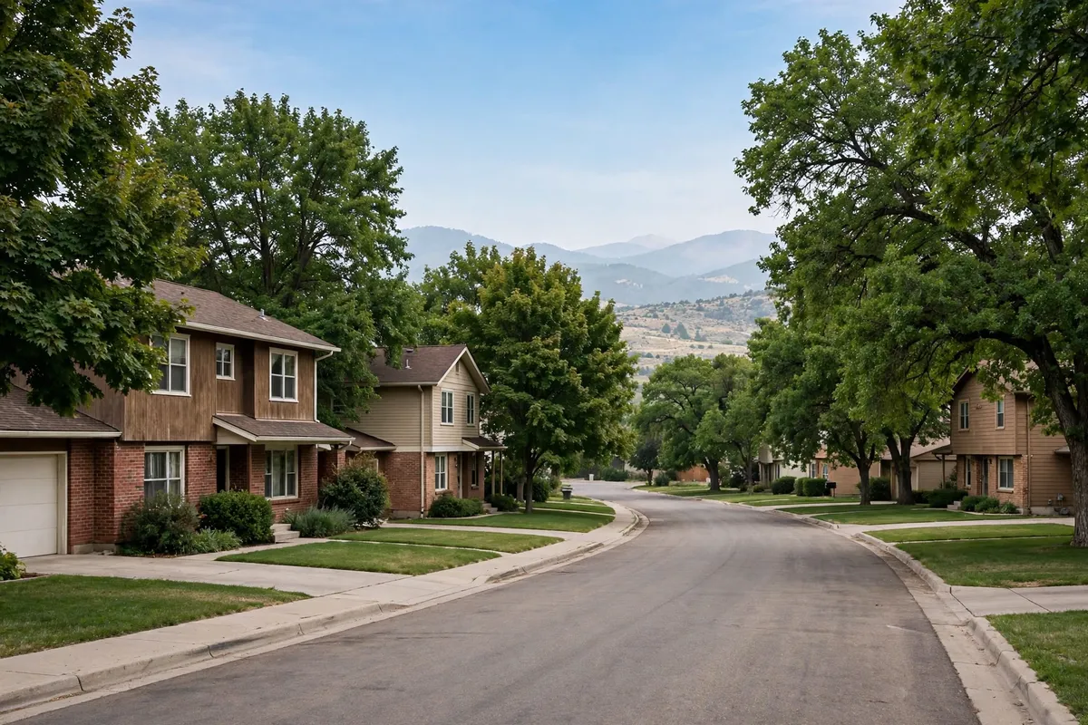 Tree-lined street of established homes in Greenway Park, Broomfield, CO