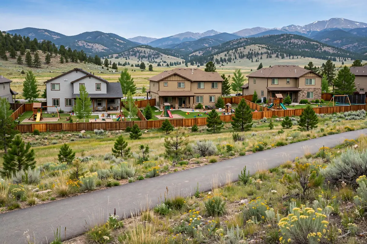 Family homes near a walking trail in Trails at Westlake, Broomfield, CO